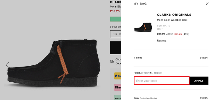 image showing the discount code box