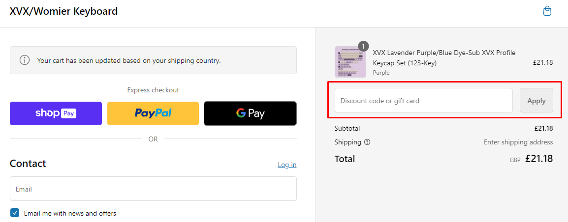 How do I use my XVX/Womier discount code?