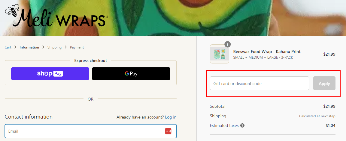 How do I use my Meli Wraps discount code?