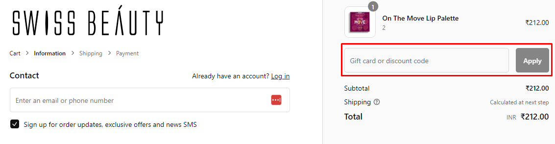 How do I use my Swiss Beauty discount code?