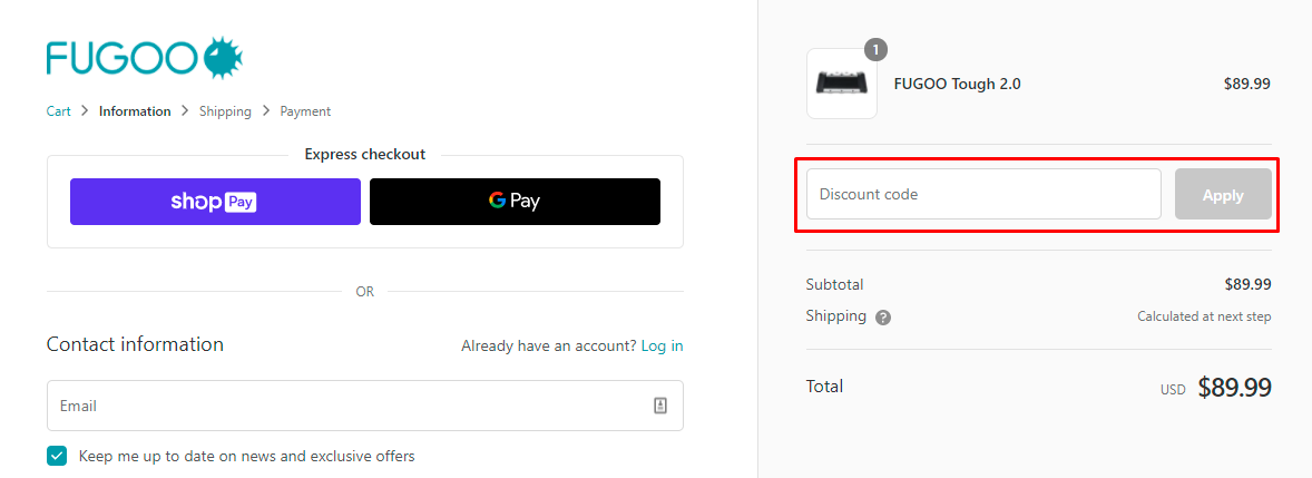 How do I use my Fugoo discount code?