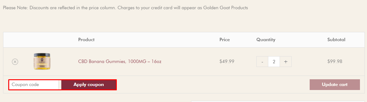 How do I use my Golden Goat CBD coupon code?