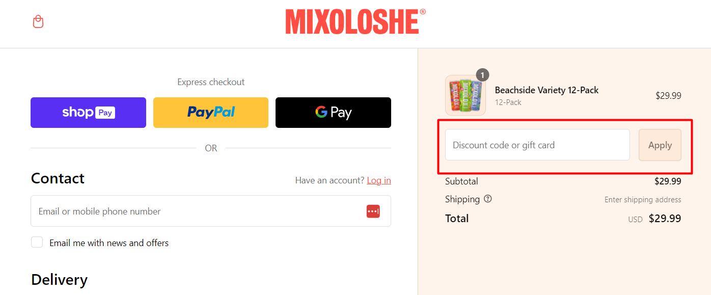 How do I use my Mixoloshe discount code?