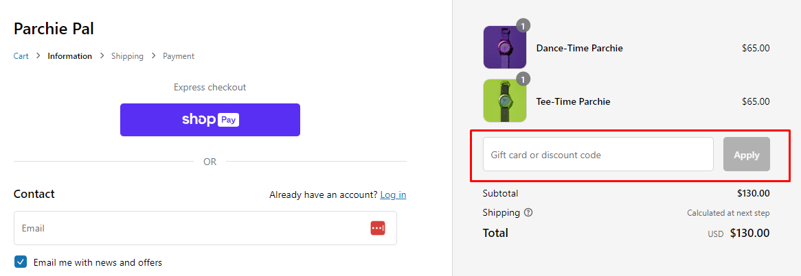 How do I use my Parchie discount code?