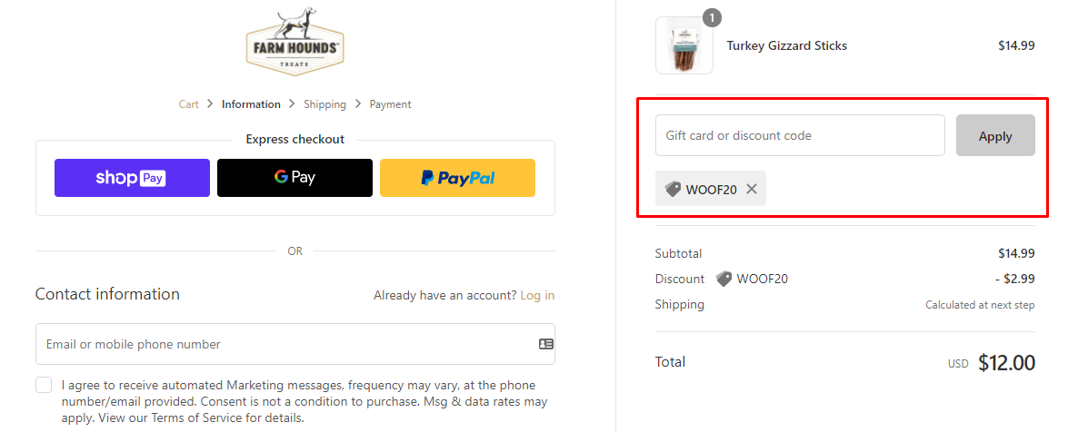 How do I use my Farm Hounds discount code?