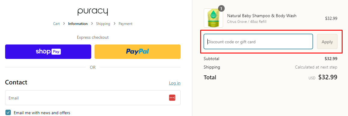 How do I use my Puracy discount code?