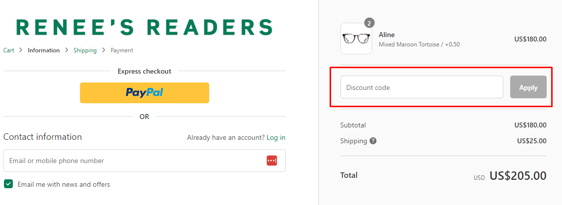 How do I use my RENEE’S READERS discount code?