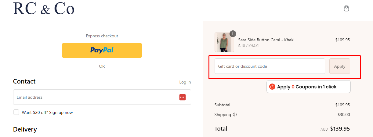 How do I use my RC & Co discount code?