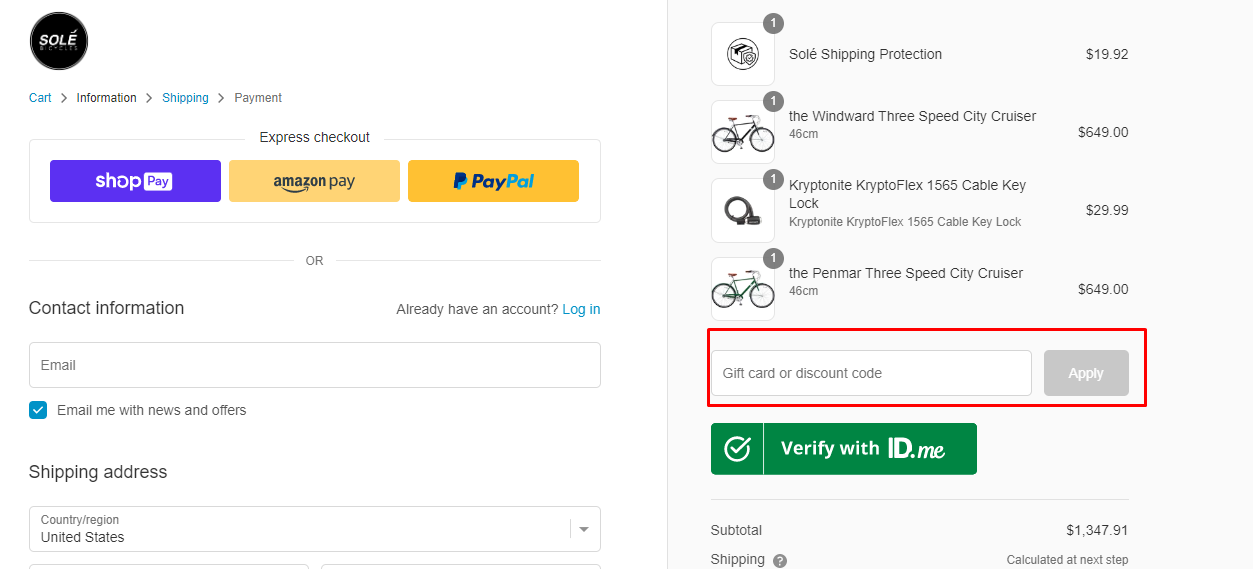 How do I use my Solé Bicycles discount code?