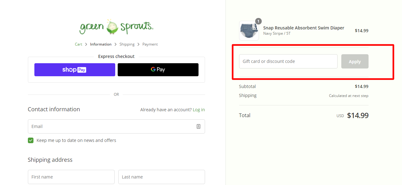 How do I use my green sprouts discount code?