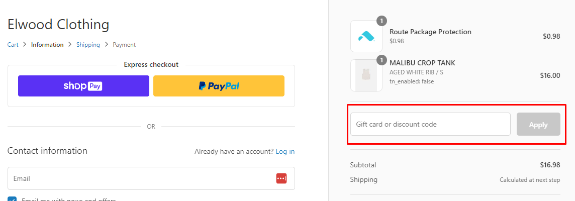 How do I use my Elwood Clothing discount code?