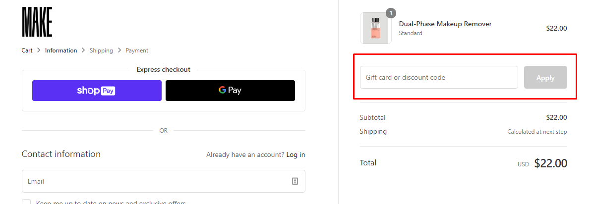 How do I use my MAKE Beauty Discount code?