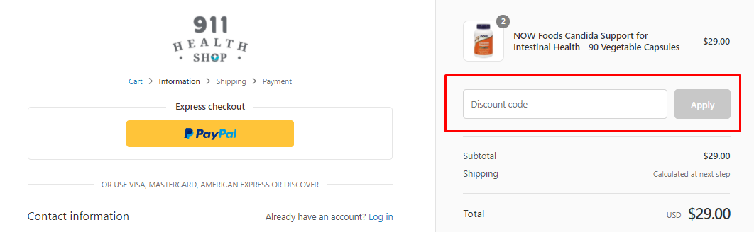 How do I use my 911 Health Shop discount code?