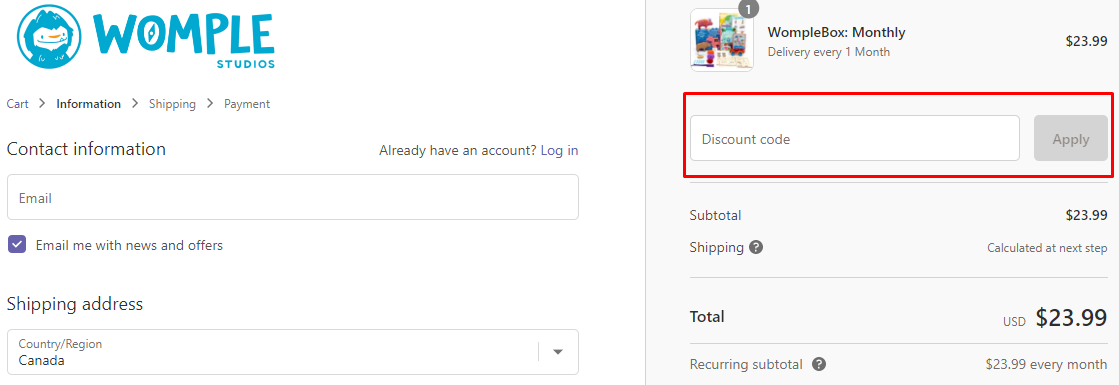 How do I use my Womple Studios discount code?