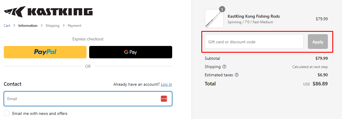 How do I use my KastKing discount code?