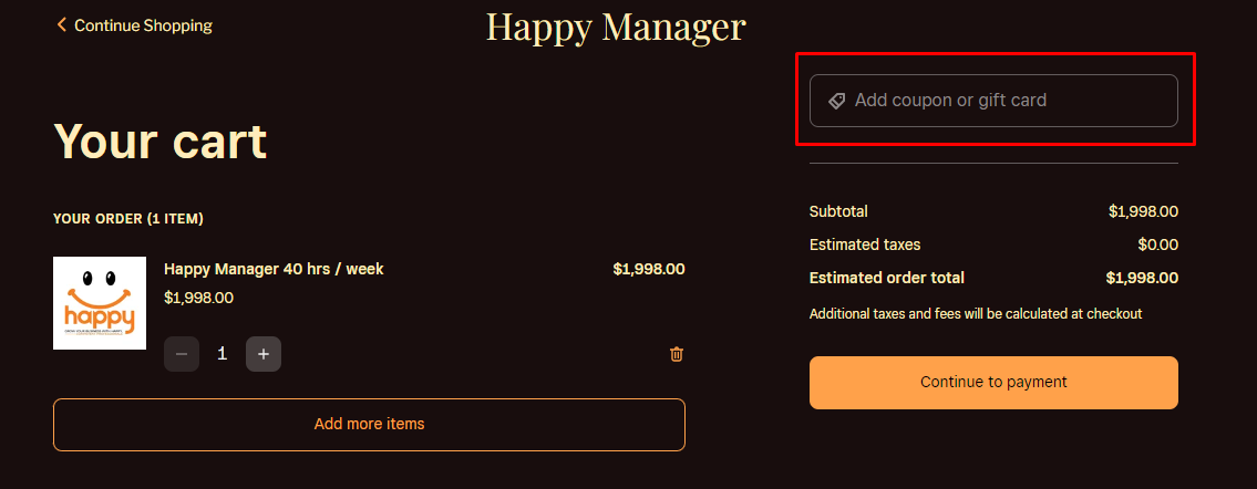 How do I use my Happy Manager coupon code?