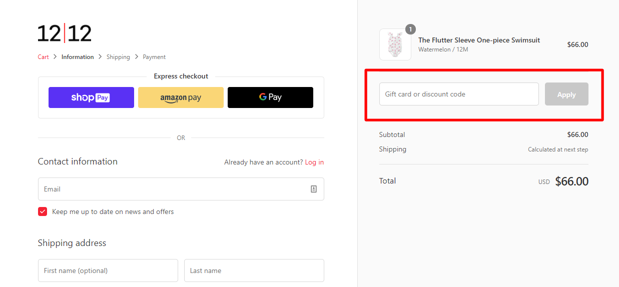How do I use my 12 | 12 discount code?