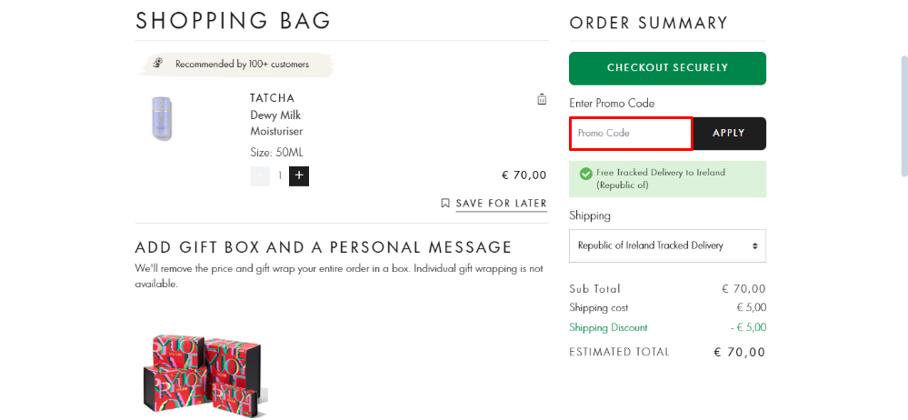 Enter your Space NK discount code in the shopping bag view