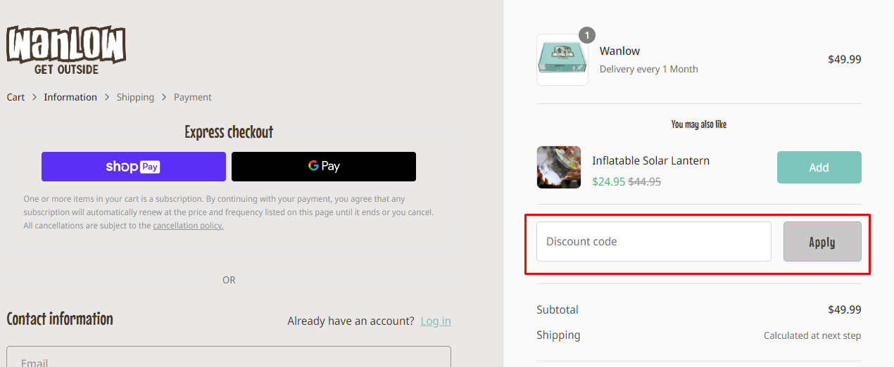 How do I use my Wanlow discount code?