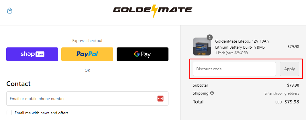 How do I use my GOLDENMATE discount code?