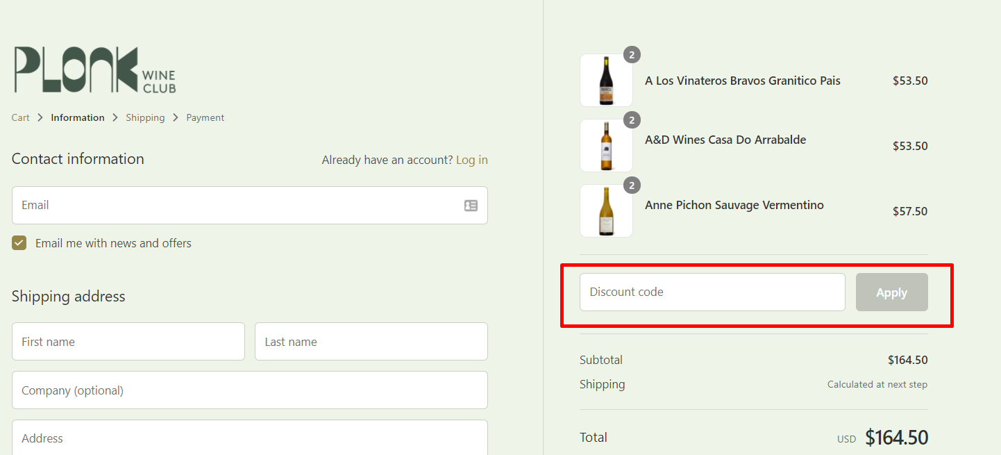 How do I use my Plonk Wine Club discount code?