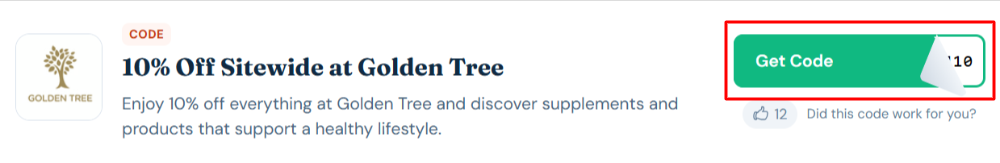 A Golden Tree voucher code with "Get Code" in a red box