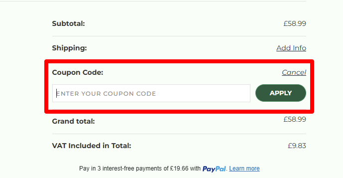 Paste your code in the red box to redeem your discount