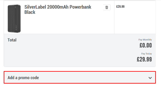 A box where you can add your Carphone Warehouse promo code to redeem it