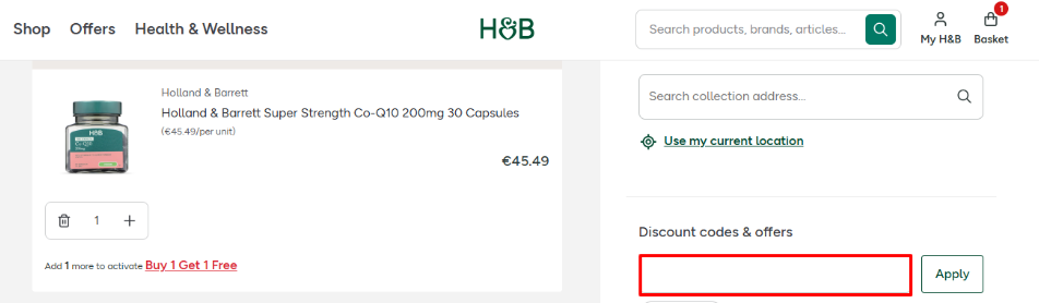 Paste and apply your Holland & Barrett promo code to your order