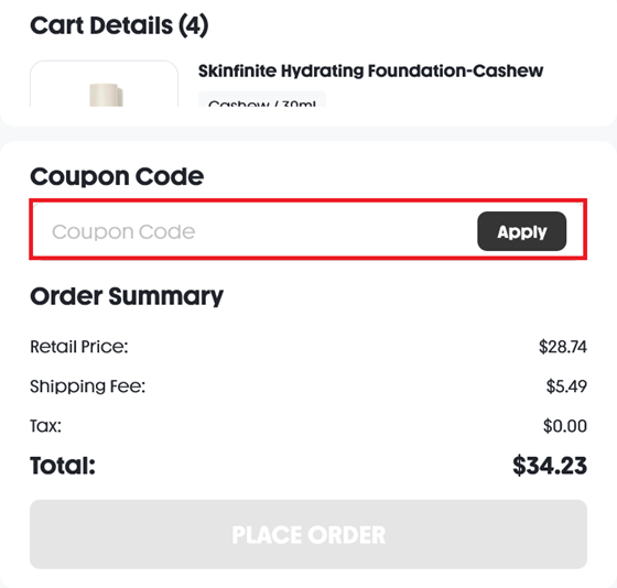 image showing the Coupon code box