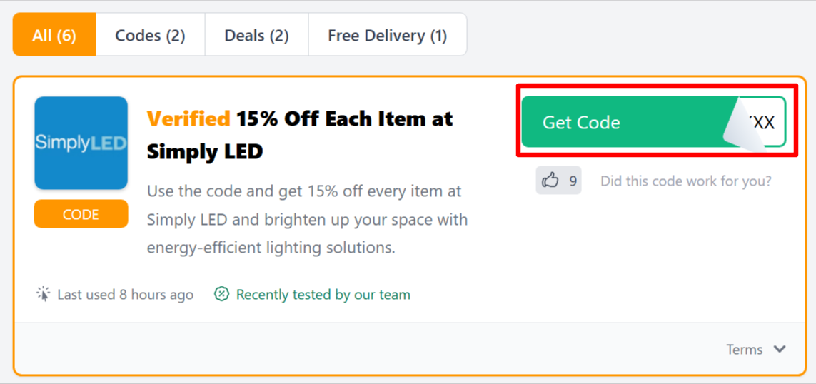 A Simply LED voucher code for customers to use to save money 