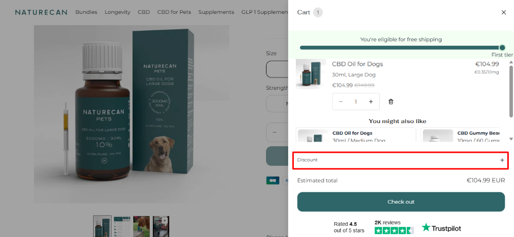 A side panel that shows the Naturecan discount code place