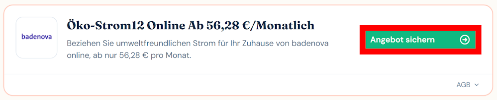 Infos zu einem Angebot für Badenova mit rotmarkiertem grünen Button