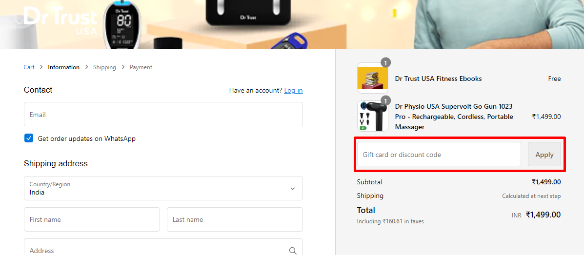 How do I use my Dr Trust discount code?