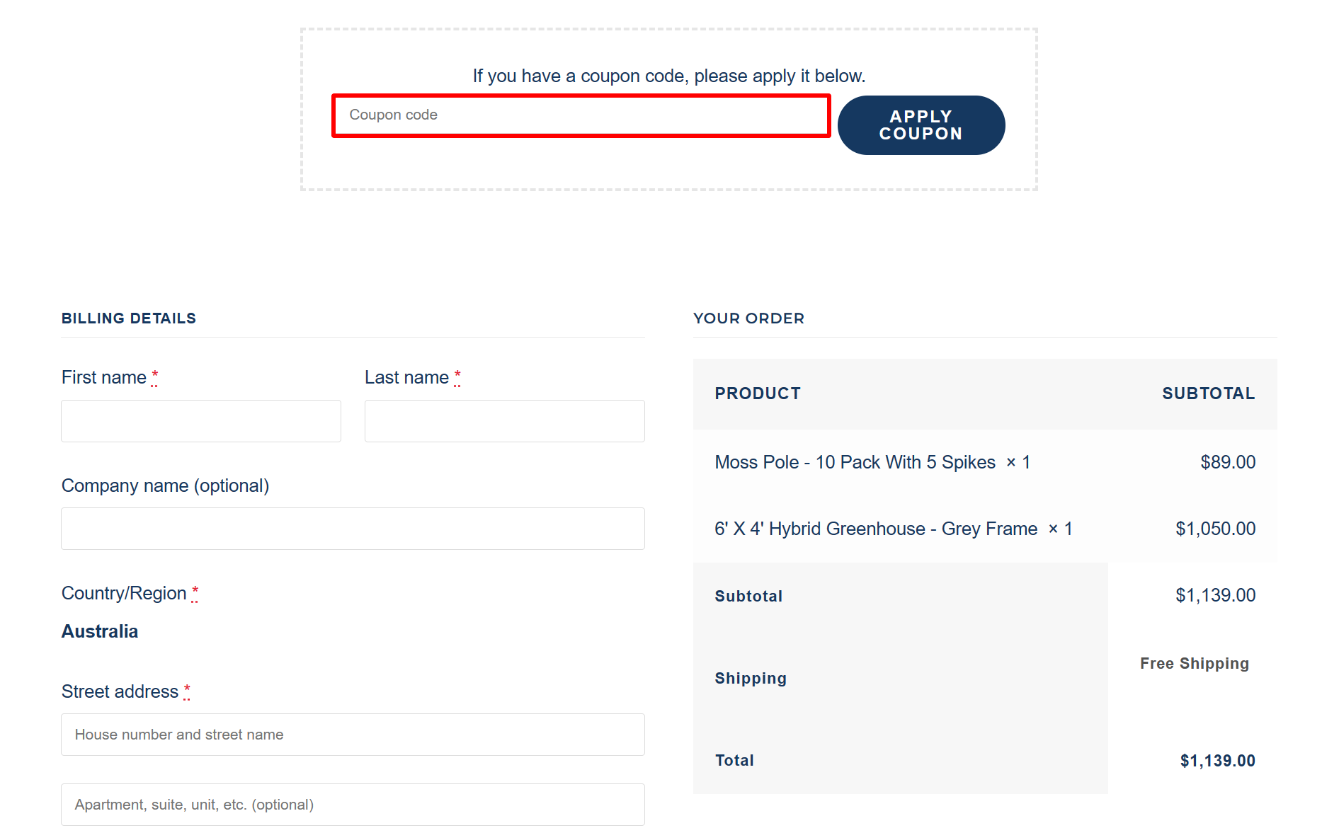 The highlighted red box at the brand checkout page is showing where to add the Maze Products discount code.