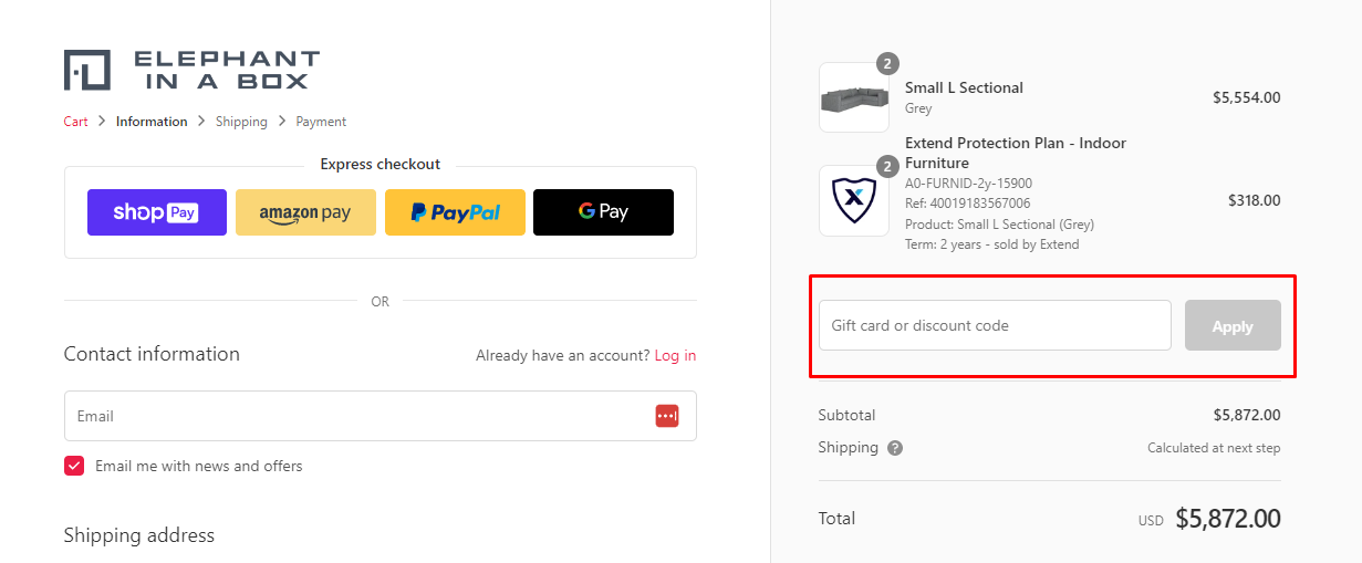 How do I use my Elephant In A Box discount code?