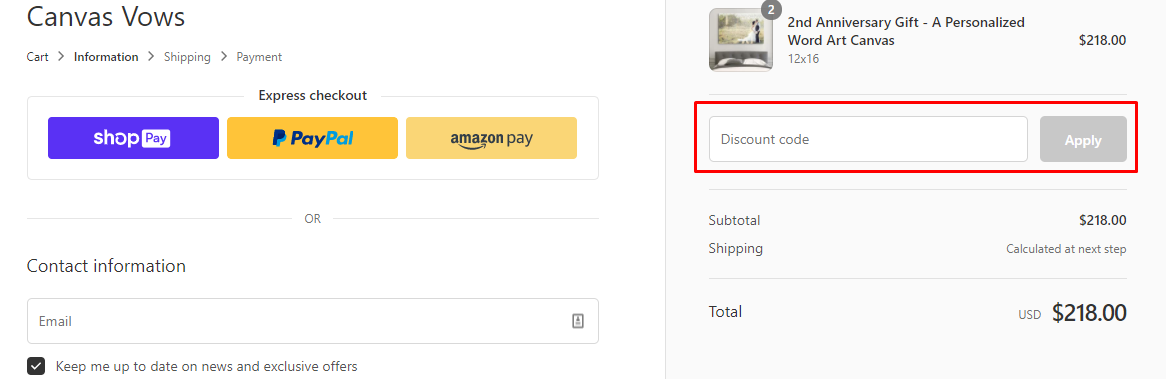 How do I use my Canvas Vows discount code?