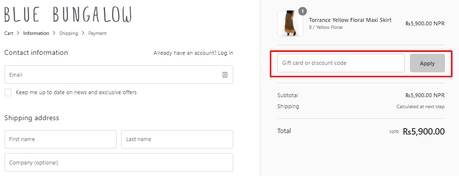 How do I use my Blue Bungalow discount code?
