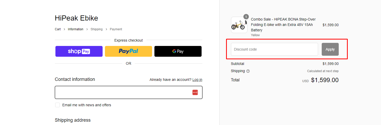 How do I use my HiPEAK discount code?