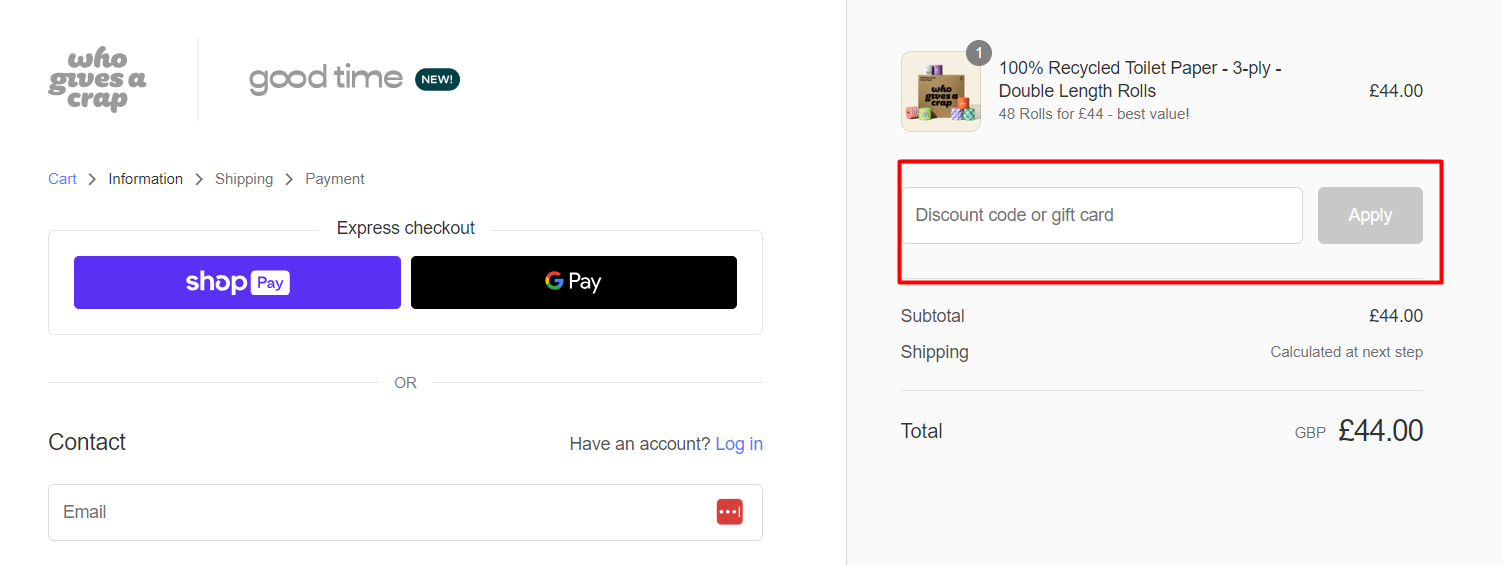 How do I use my Who Gives A Crap discount code?