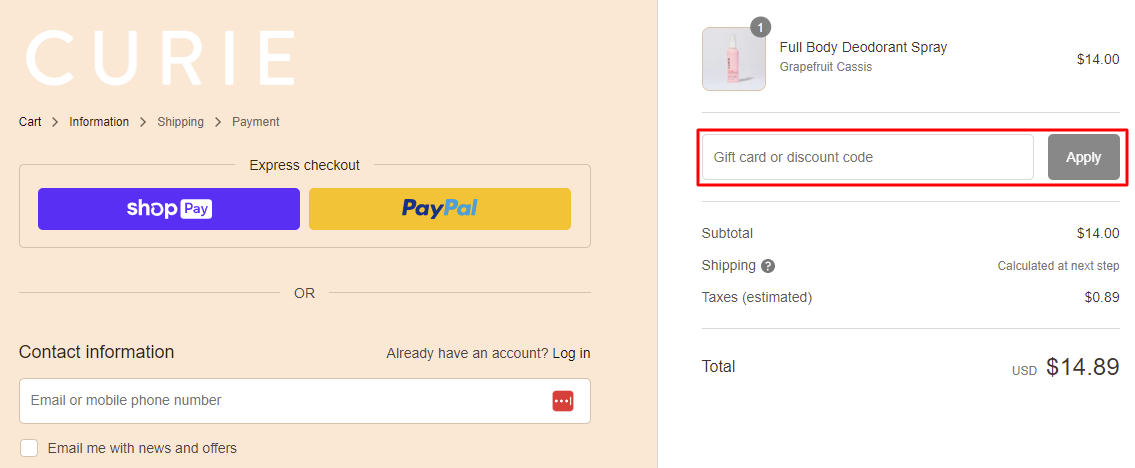 How do I use my Curie discount code?