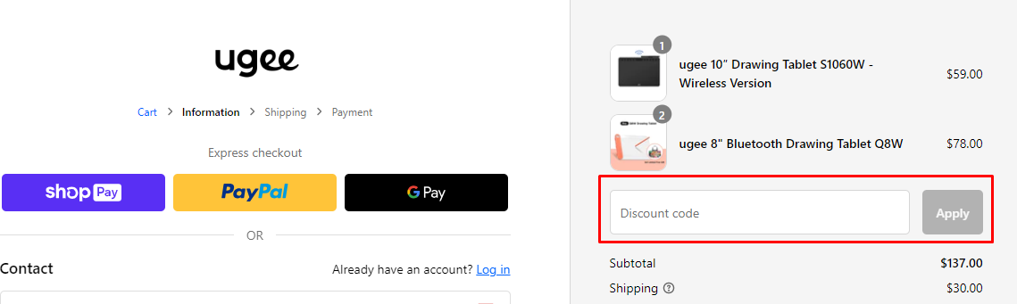 How can I use my ugee discount code?