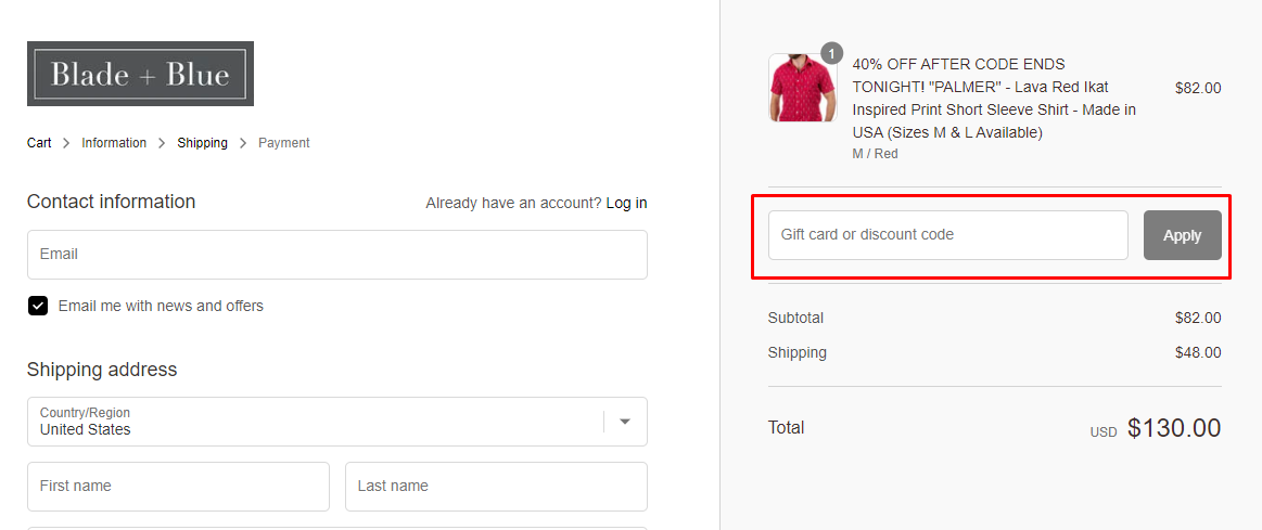 How do I use my Blade + Blue discount code?