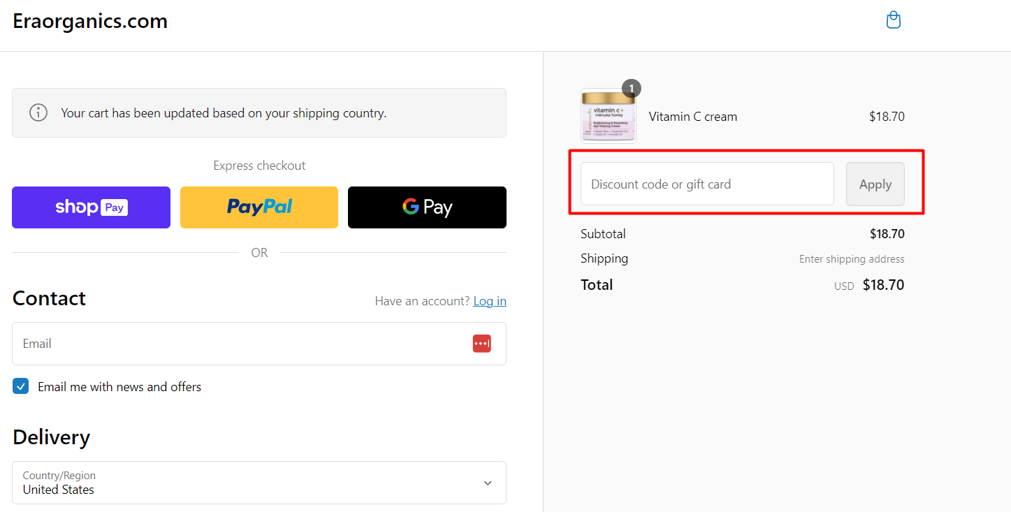 How do I use my Era Organics discount code?