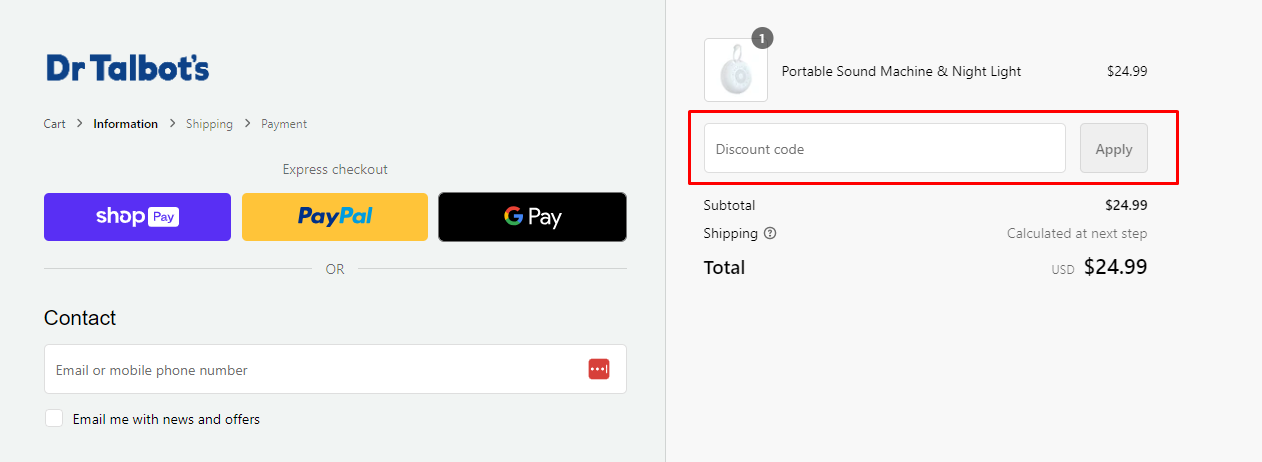 How do I use my Dr. Talbot's discount code?