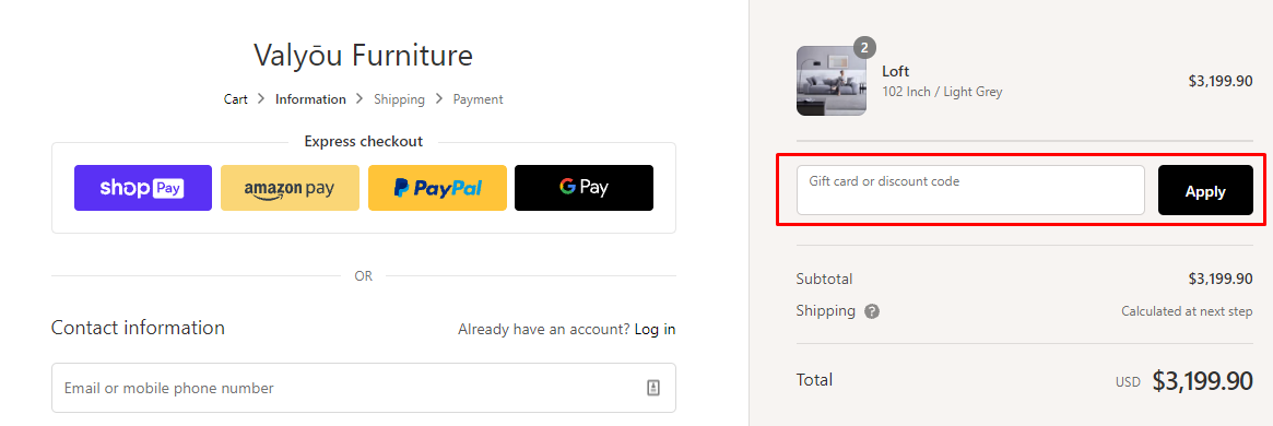 How do I use my Valyōu Furniture discount code?