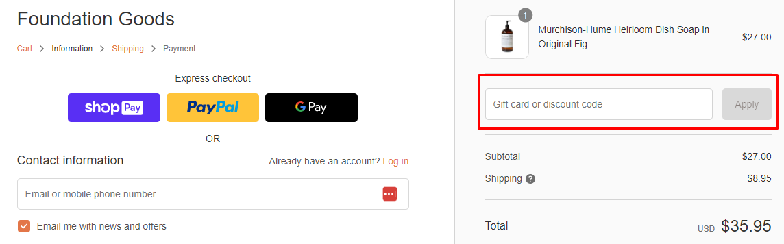 How do I use my Foundation Goods discount code?