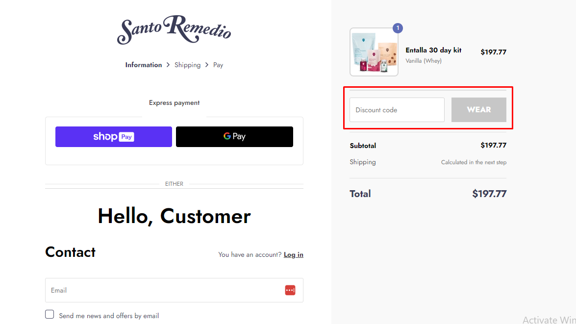 How do I use my Santo Remedio discount code?