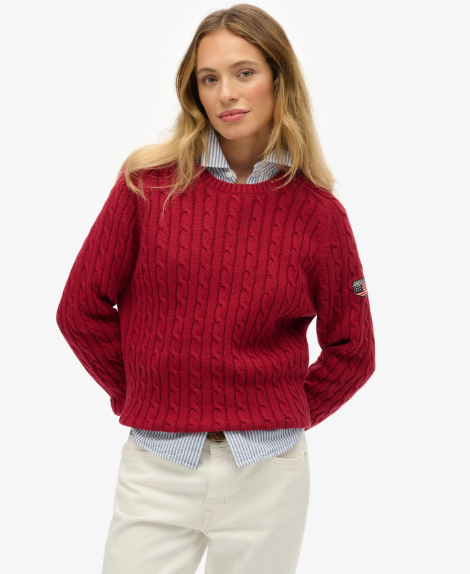 Women's knitwear (NZ): A model wearing a Superdry Slouchy Cable Knit Jumper