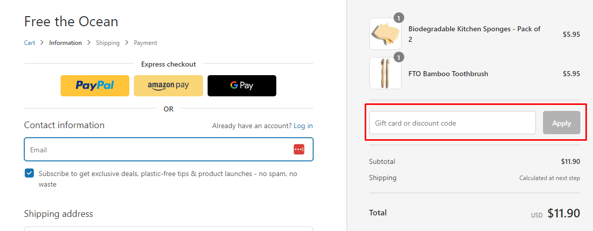 How do I use my Free the Ocean discount code?